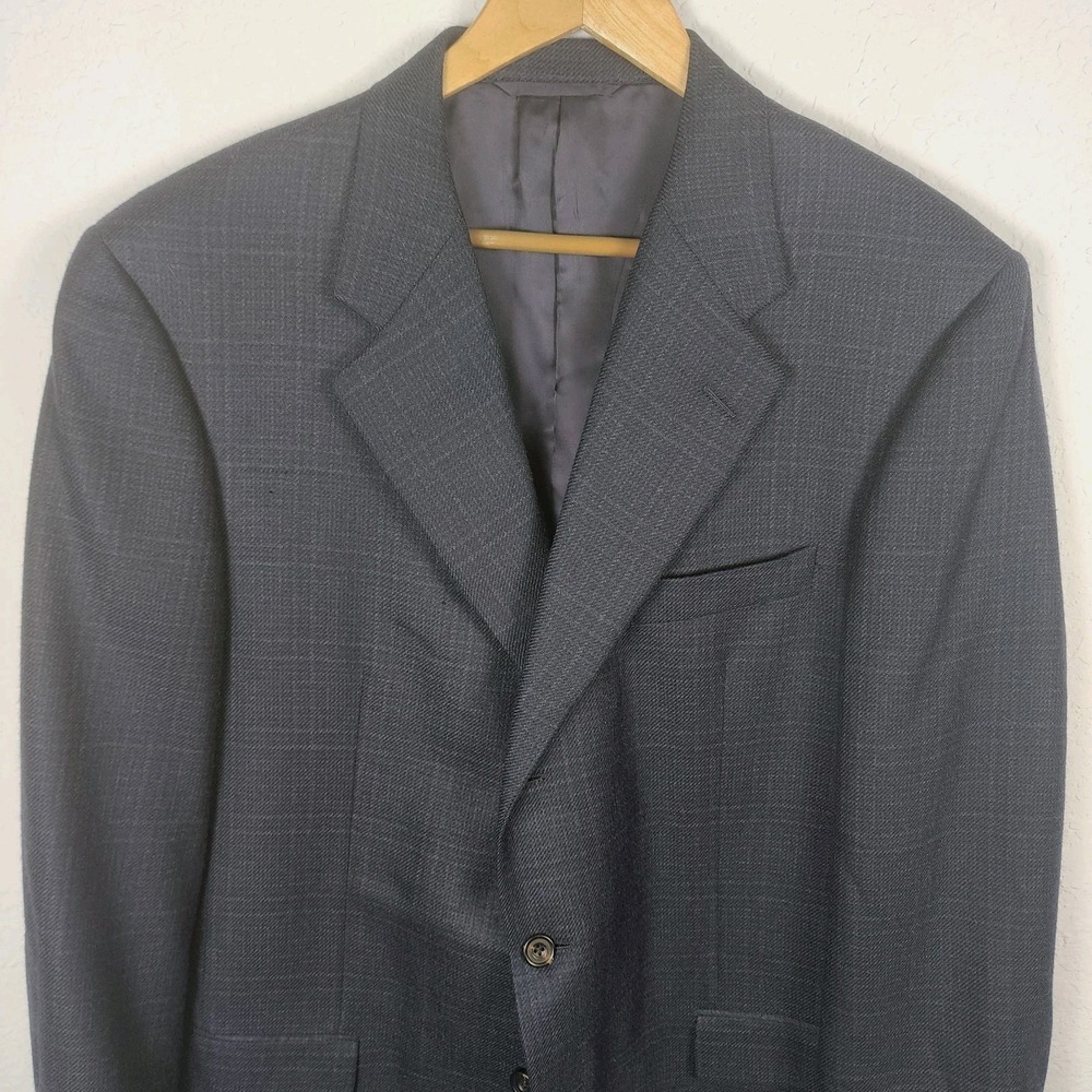 Hickey Freeman Canterbury Sport Coat Mens 44L Blue Plaid Wool Cashmere Jacket
